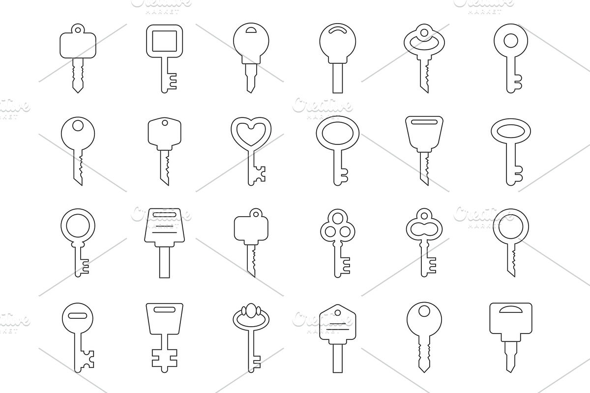Mono line illustrations of keys for doors in Graphics - product preview 8