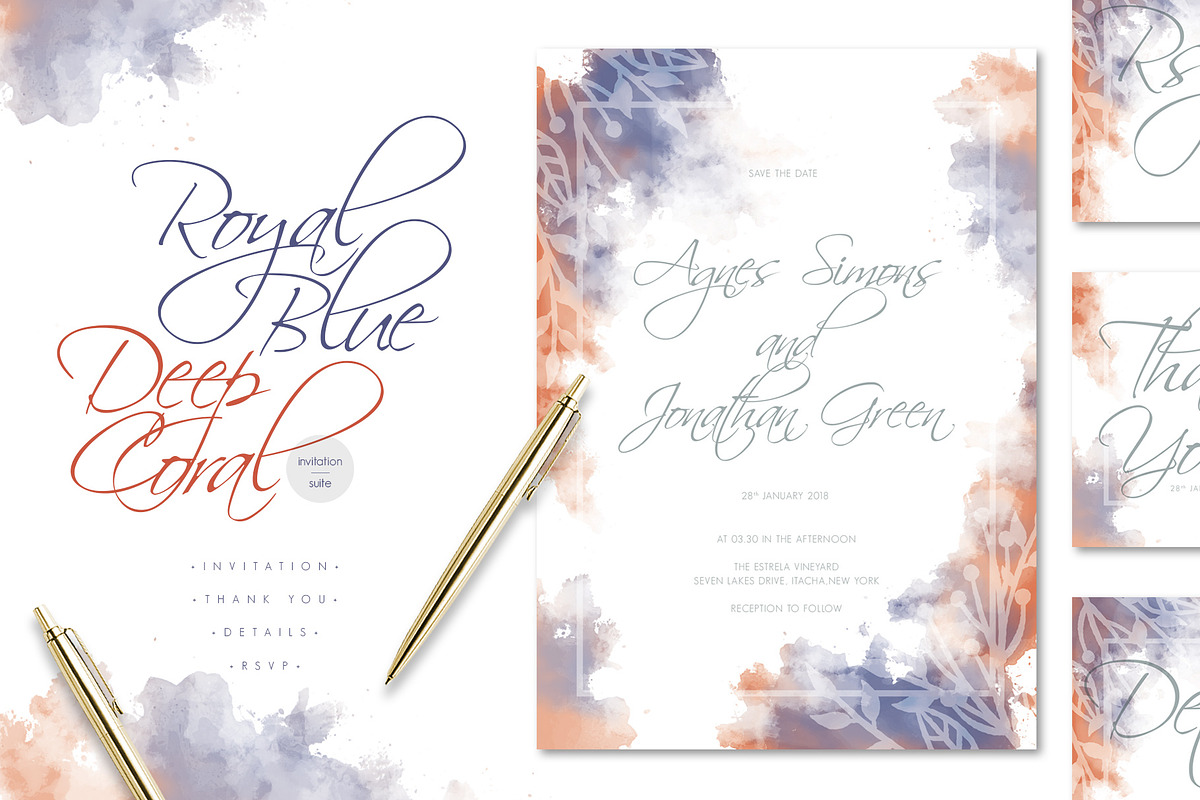 Royal Blue Deep Coral Wedding Suite in Wedding Templates - product preview 8