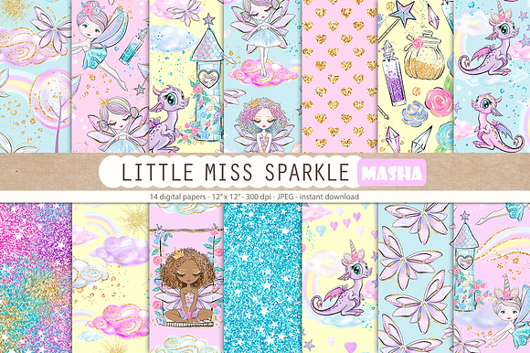 LITTLE MISS SPARKLE digital paper in Patterns - product preview 8