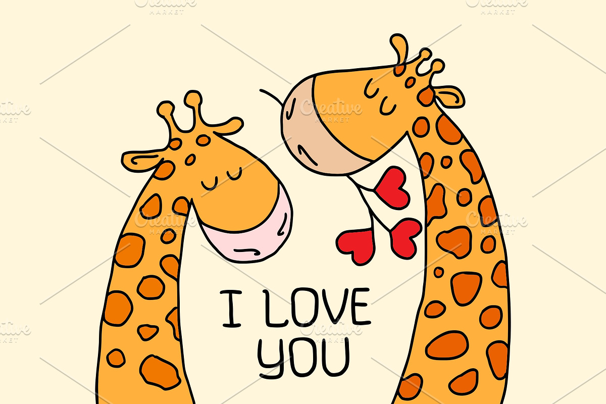 Two cute giraffes on yellow isolated in Illustrations - product preview 8