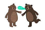 Two cartoon bears with speech bubble