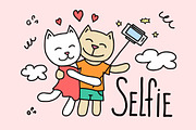 Couple of cartoon cats making selfie