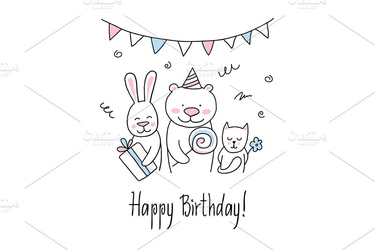 Cartoon vector rabbit, bear and cat in Illustrations - product preview 8