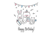 Cartoon vector rabbit, bear and cat