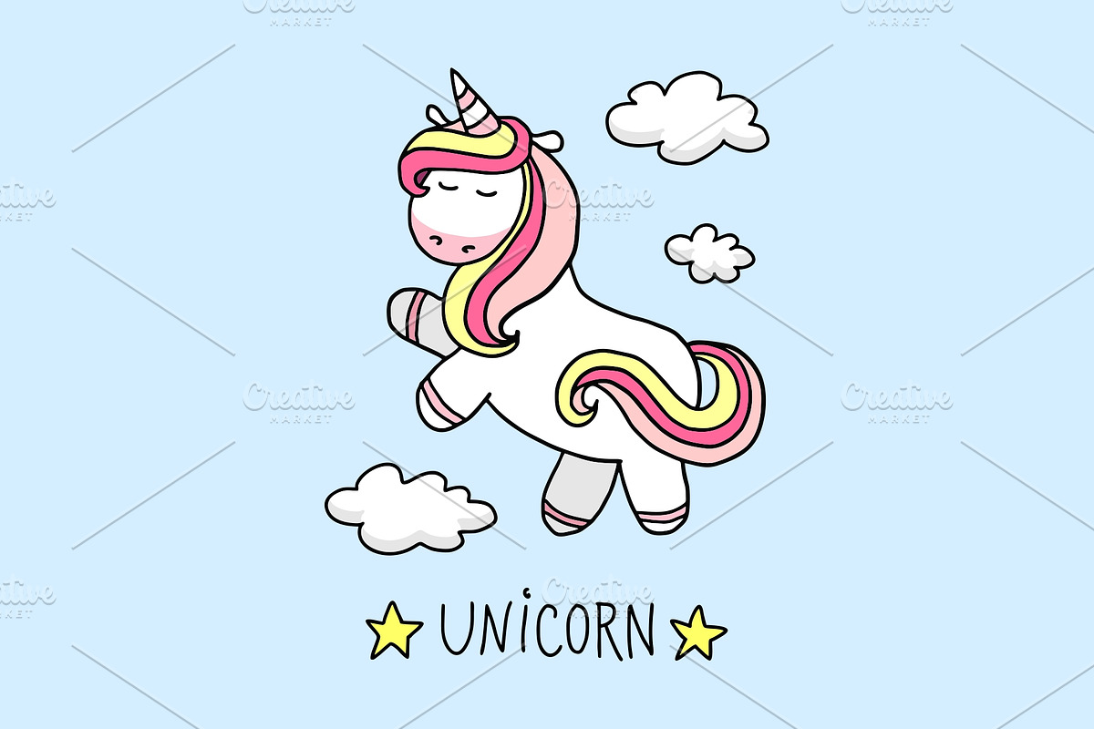 Fantasy cute unicorn in the sky in Illustrations - product preview 8
