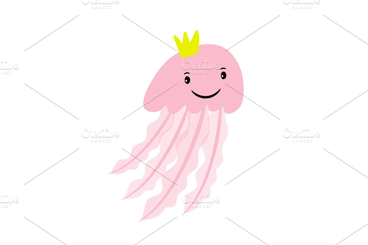 Pink cartoon jellyfish in Illustrations - product preview 8