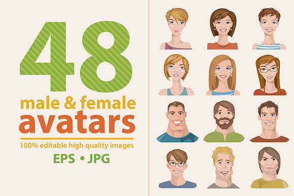 48 male&female avatars in Graphics - product preview 2