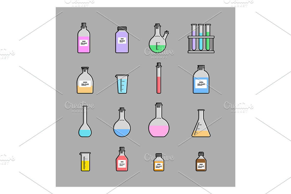 Chemical glassware icons set in Graphics - product preview 8