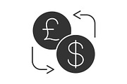 Dollar and British pound currency exchange glyph icon