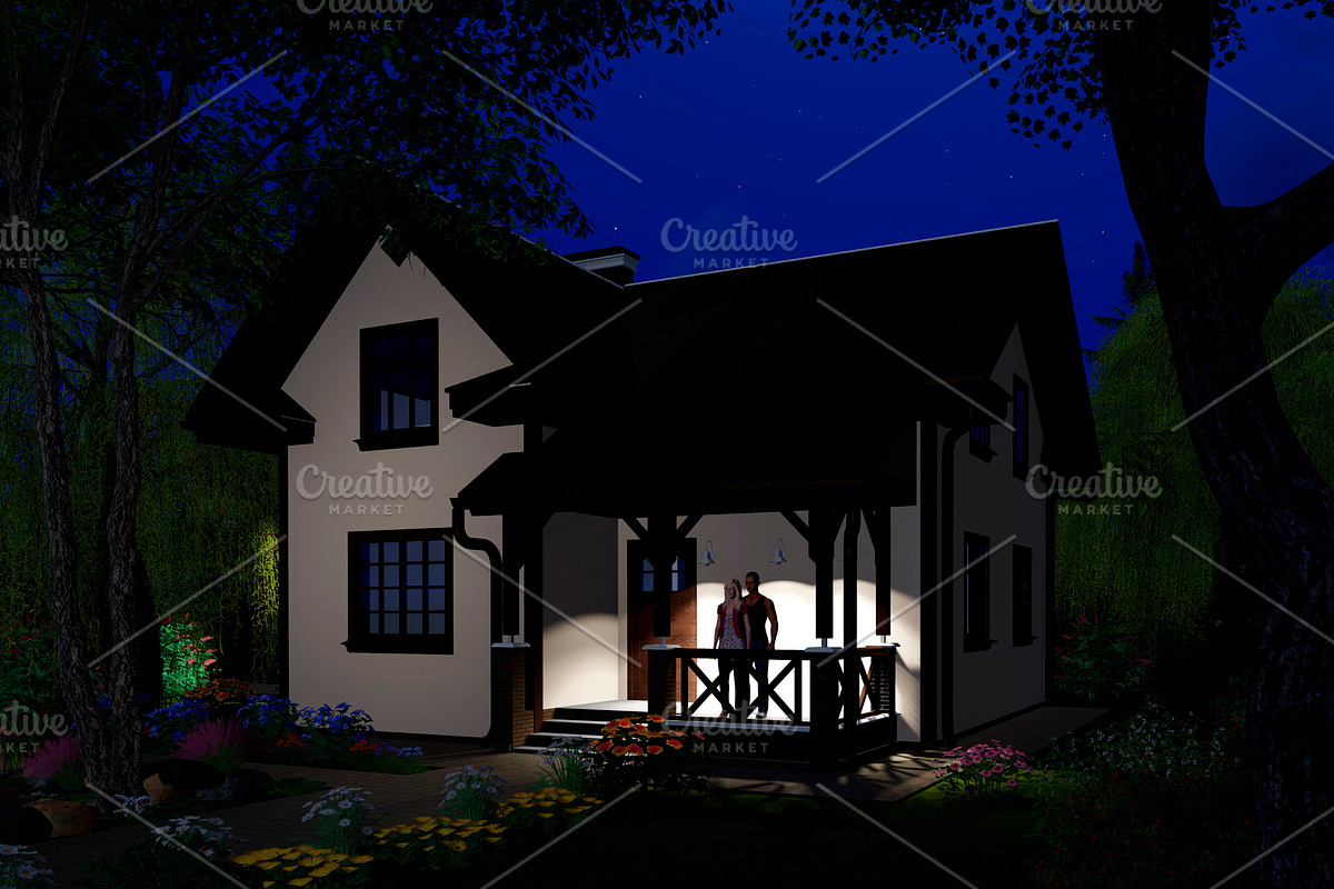 3D visualization. House at night.  in Illustrations - product preview 8