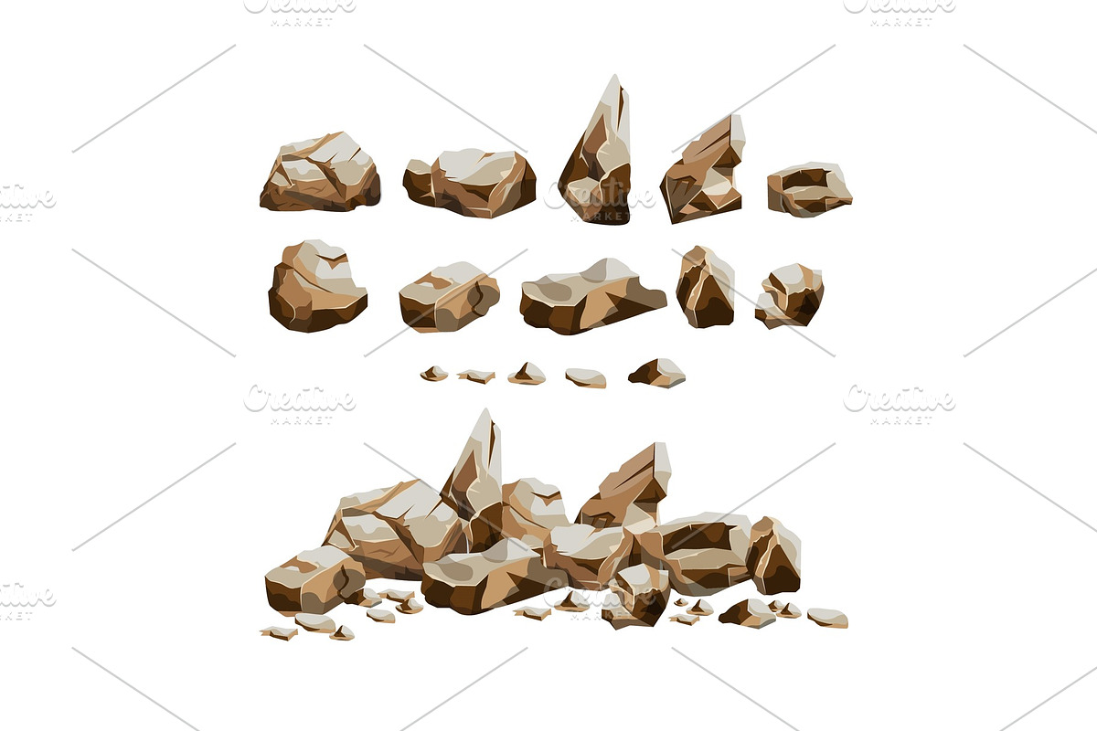 Granite rocks set in cartoon style in Objects - product preview 8