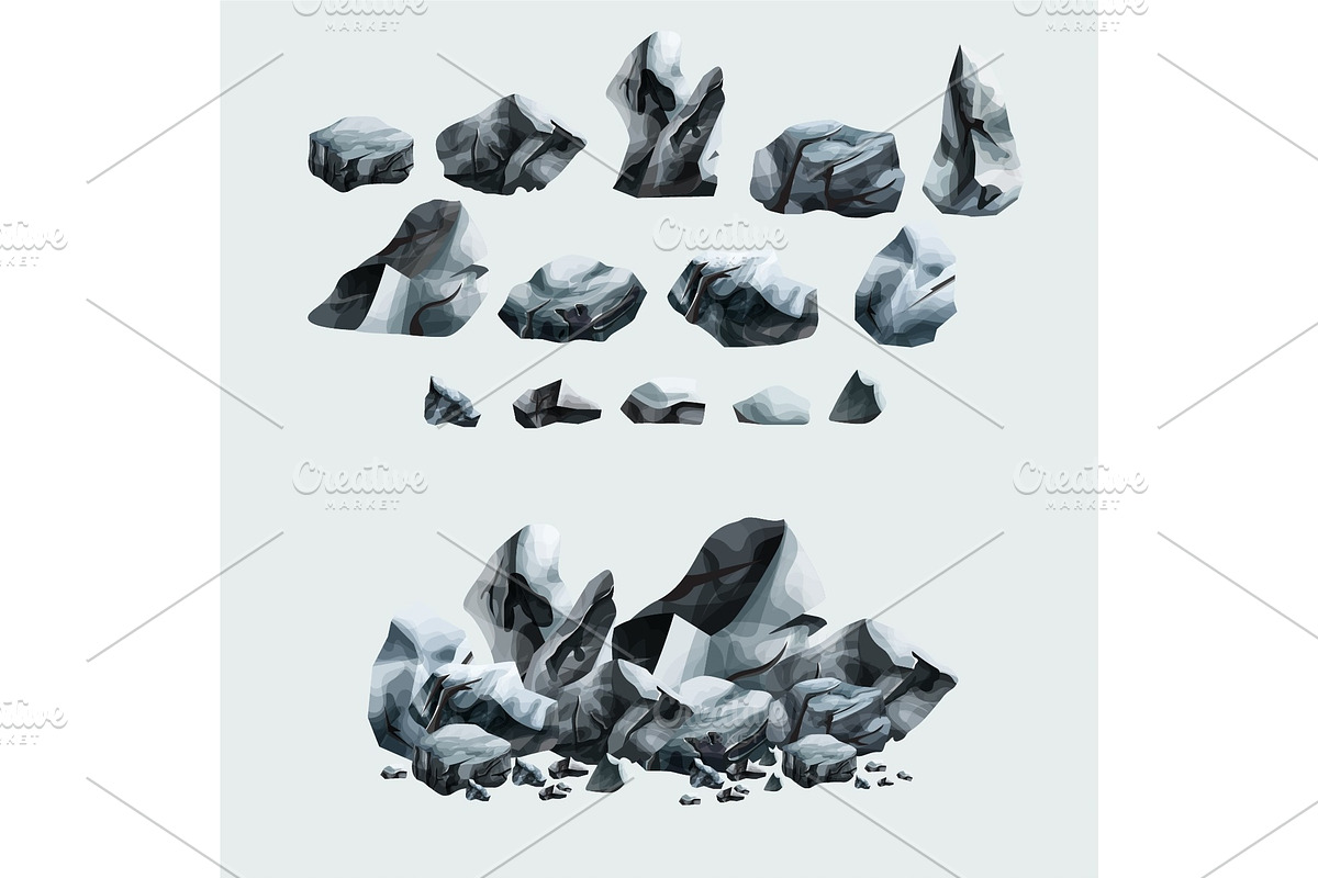 Heavy granite rocks set in cartoon style in Objects - product preview 8