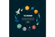 The unknown universe banner with cosmic elements