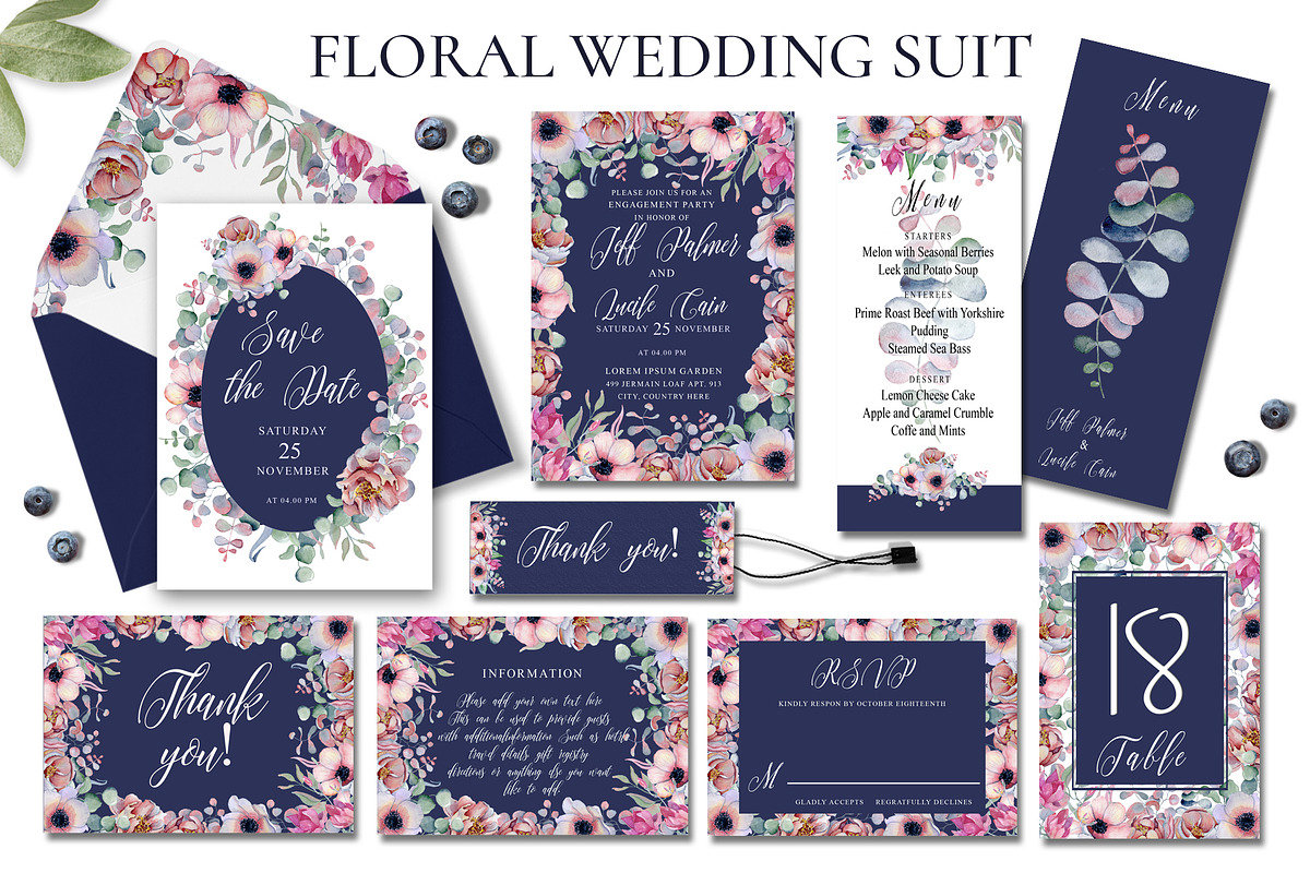 Floral Wedding Invitation Suit in Wedding Templates - product preview 8