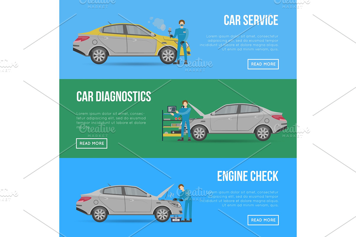 Car diagnostics and repair services flyers in Illustrations - product preview 8