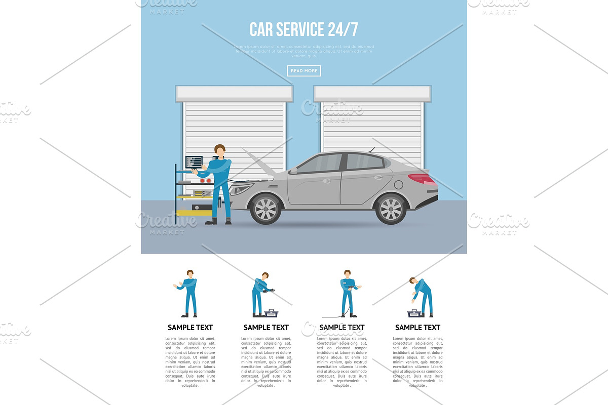 Car diagnostics and repair services 24h poster in Illustrations - product preview 8