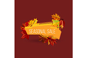 Seasonal sale geometric label with autumn leaves