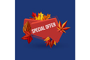 Special offer geometric label with autumn leaves