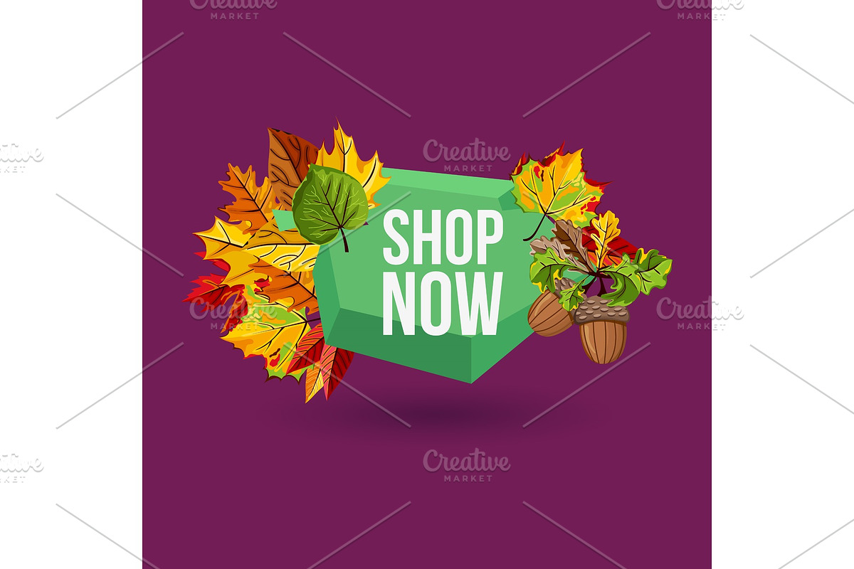 Shop now geometric label with autumn leaves in Illustrations - product preview 8