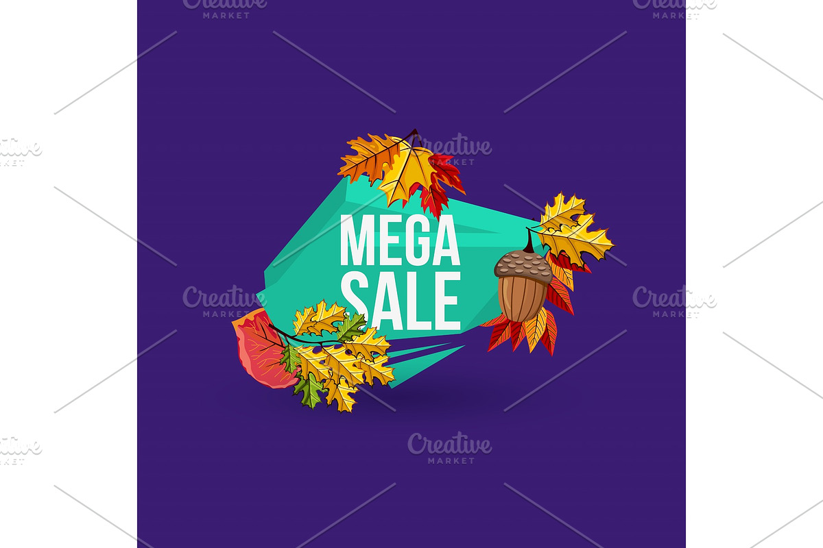Mega sale geometric label with autumn leaves in Illustrations - product preview 8