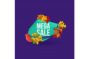 Mega sale geometric label with autumn leaves