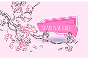Seasonal sale geometric label with tree branch