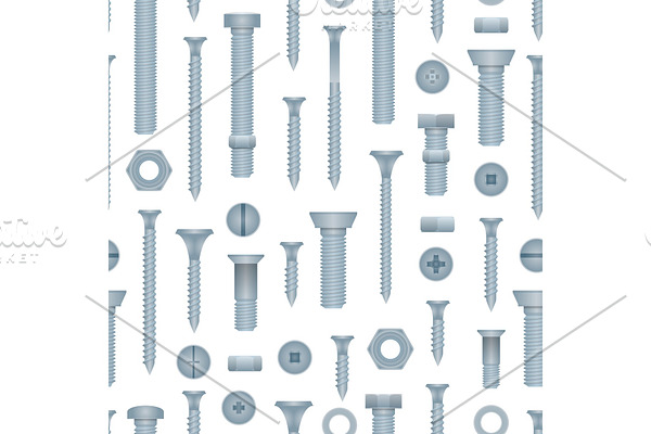 Seamless pattern with steel bolts and screws
