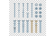 Steel bolts with nuts and screws set