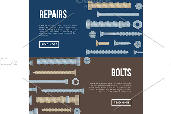Construction shop flyers with realistic bolts