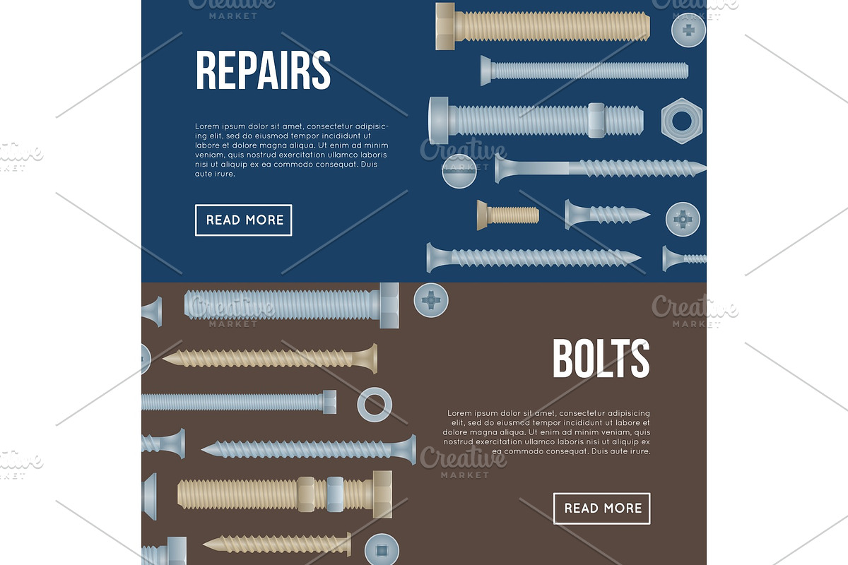 Construction shop flyers with realistic bolts in Illustrations - product preview 8
