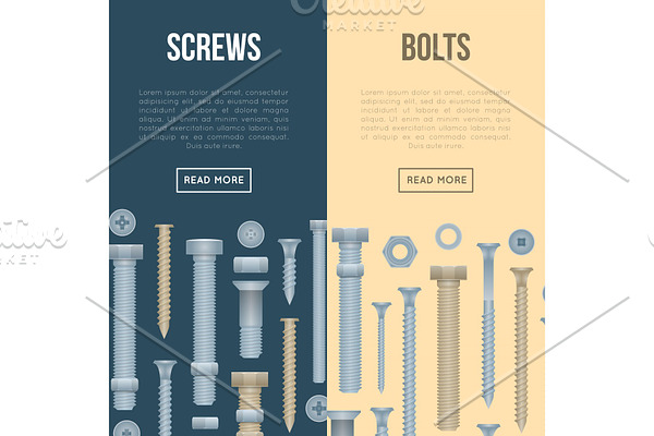 Construction shop flyers with realistic bolts