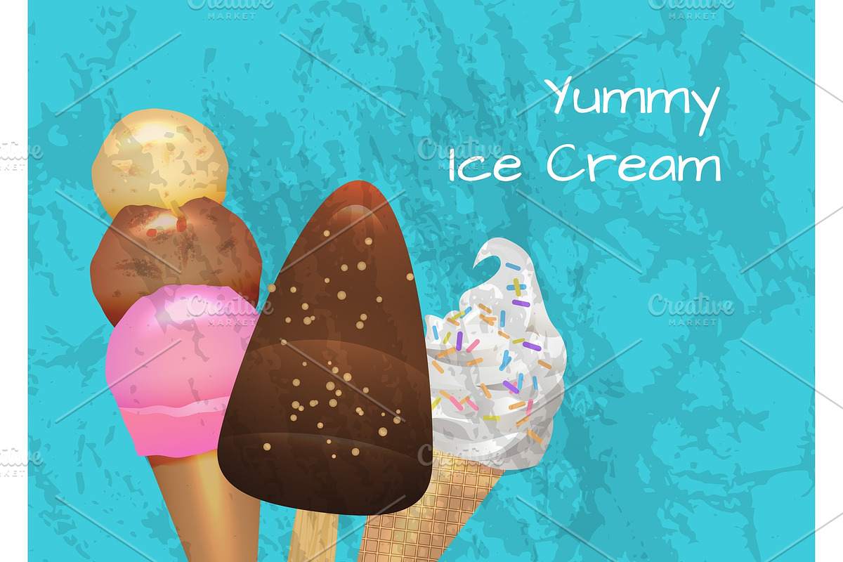Yummy ice cream in waffles cone poster in Illustrations - product preview 8
