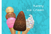 Yummy ice cream in waffles cone poster