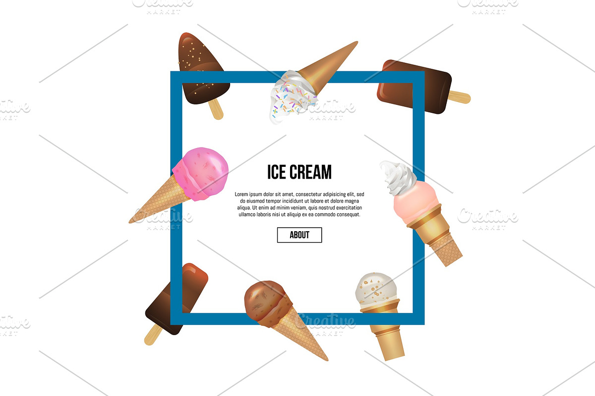 Yummy ice cream in waffles cone square composition in Illustrations - product preview 8