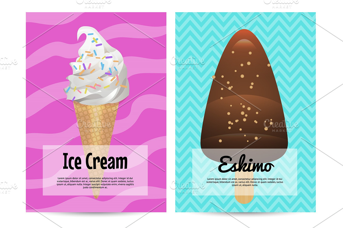 Yummy ice cream in waffles cone advertising flyers in Illustrations - product preview 8