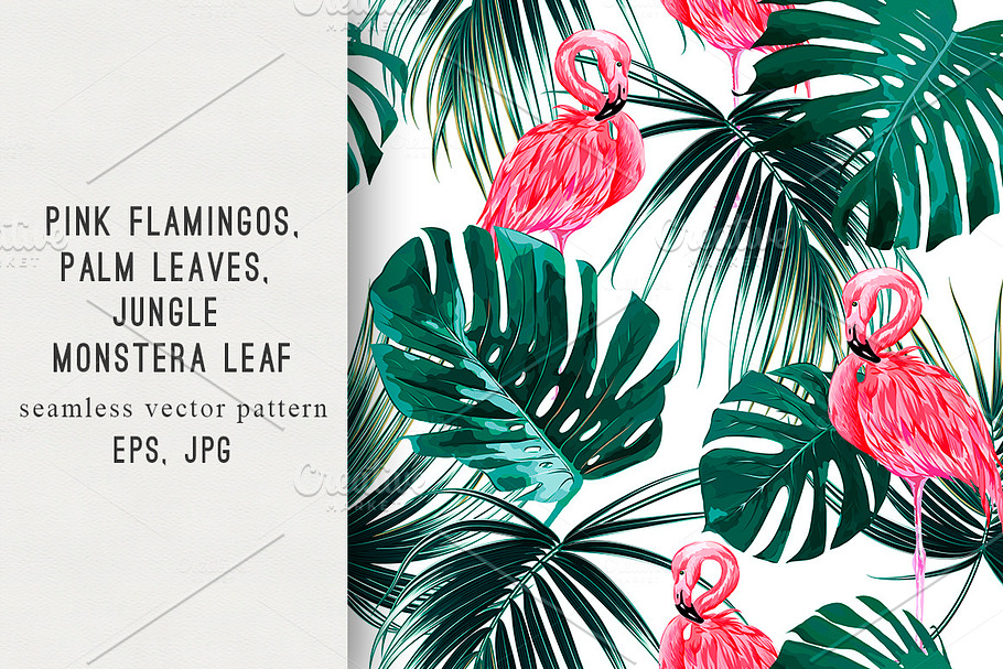 Tropical leaves,flamingos pattern in Patterns - product preview 8