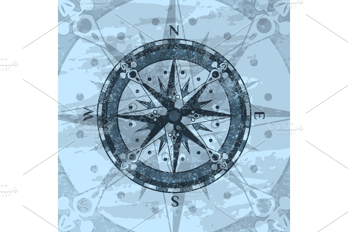 Grunge blue background with compass rose in Illustrations - product preview 8