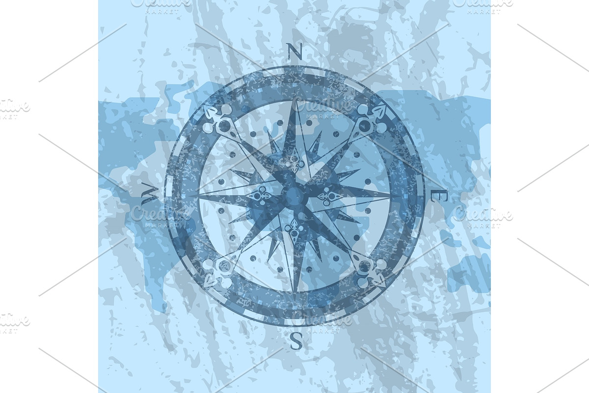 Compass rose on background of world map in Illustrations - product preview 8