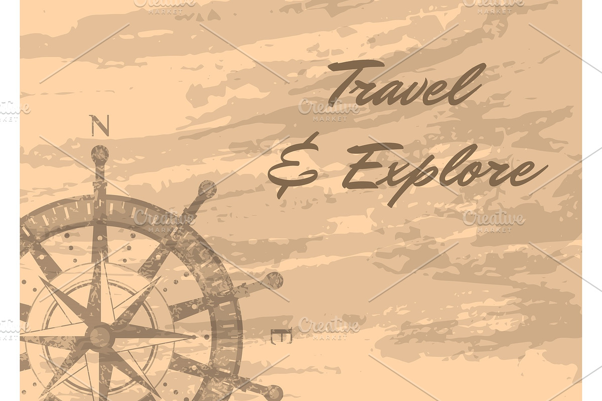 Travel and explore banner with compass windrose in Illustrations - product preview 8