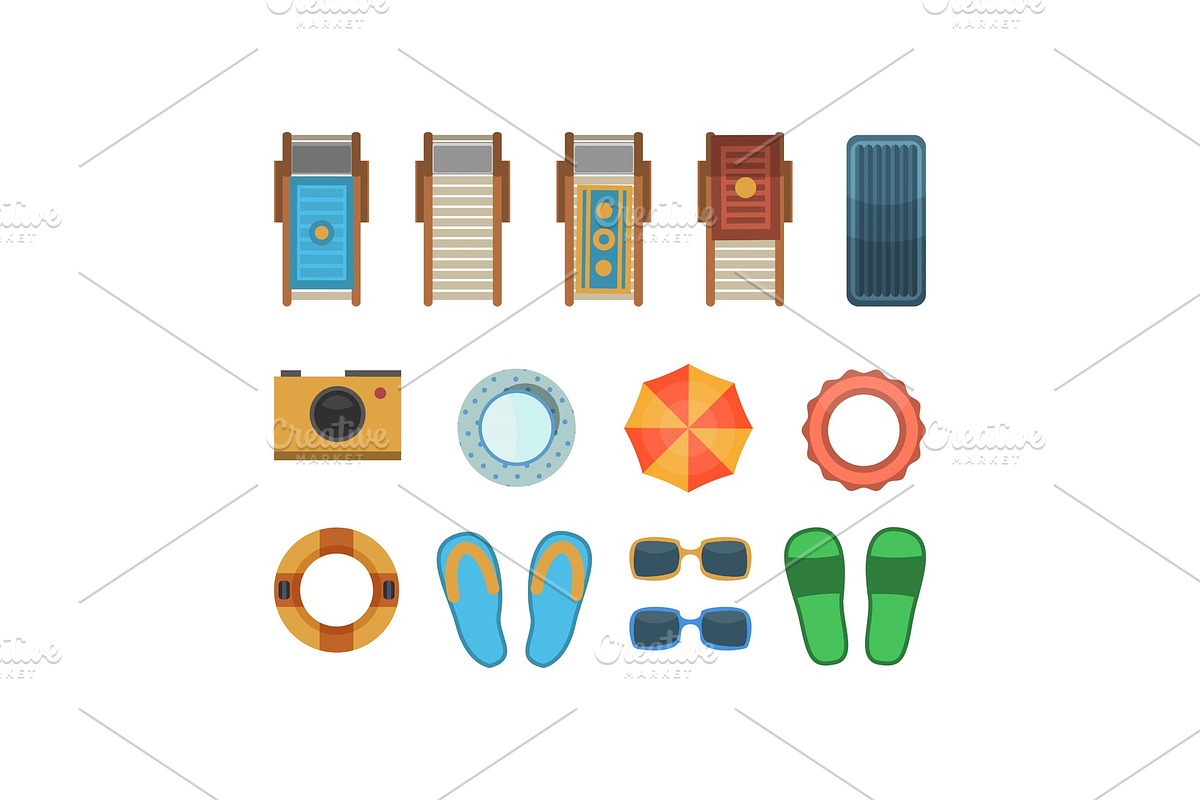 Beach vacation accessories isolated set in Objects - product preview 8