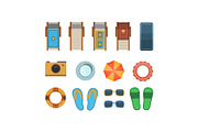 Beach vacation accessories isolated set