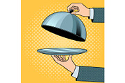 Dish plate with cloche pop art vector