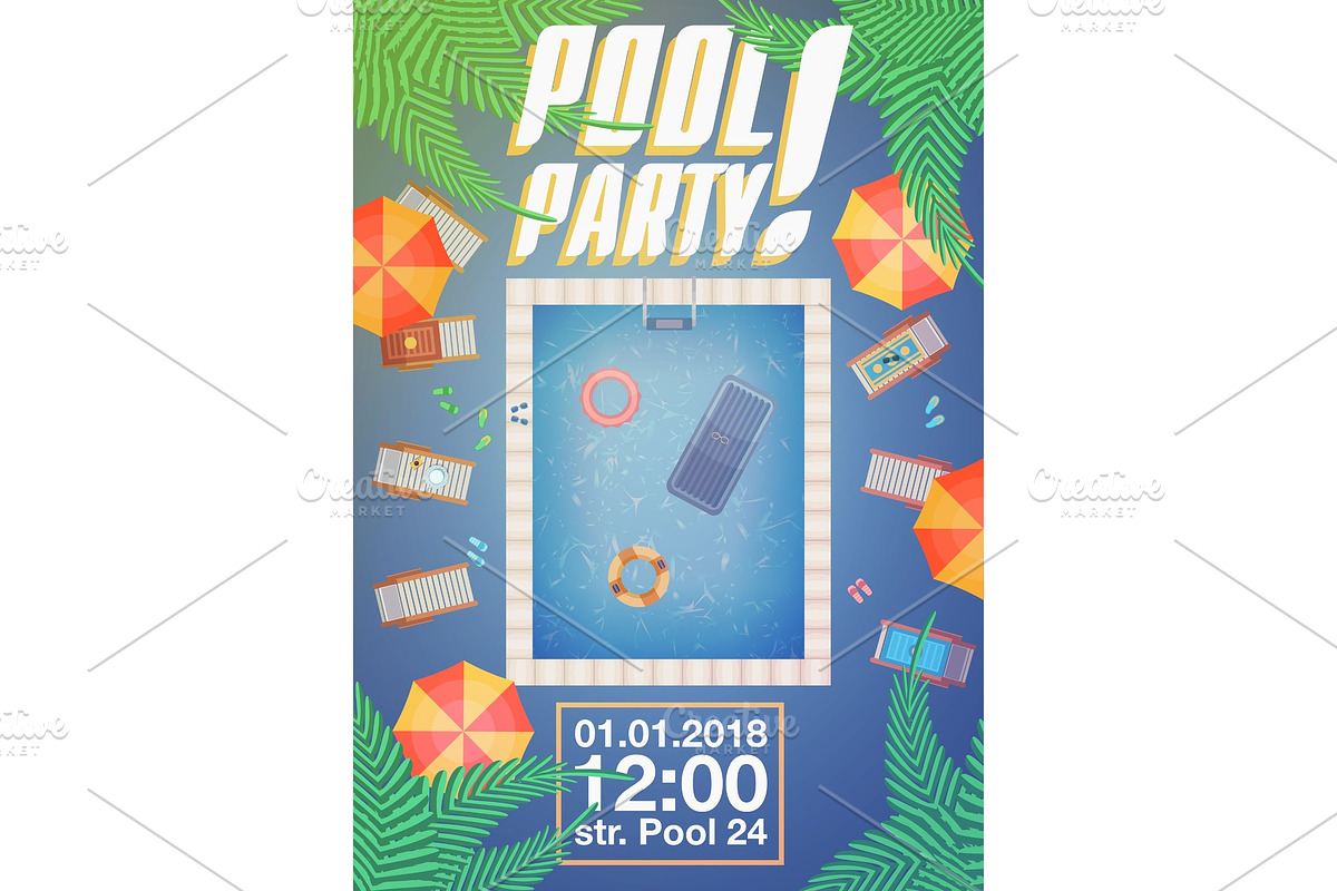 Summer pool party invitation layout in Objects - product preview 8