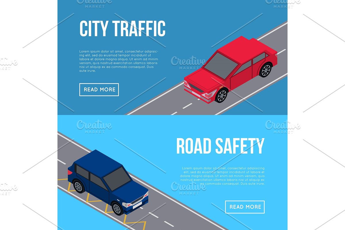 City traffic flyers with cars in road in Illustrations - product preview 8
