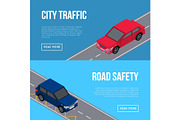 City traffic flyers with cars in road