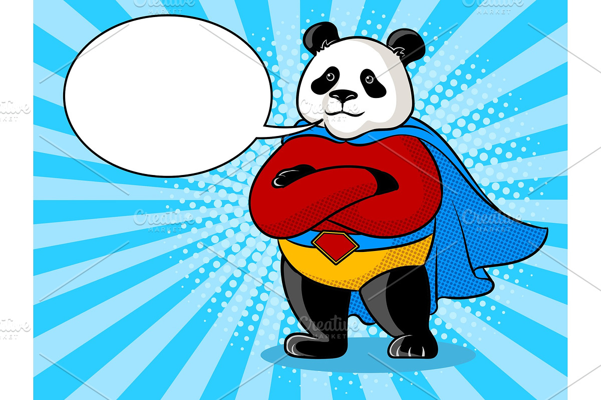 Panda superhero pop art vector illustration in Illustrations - product preview 8