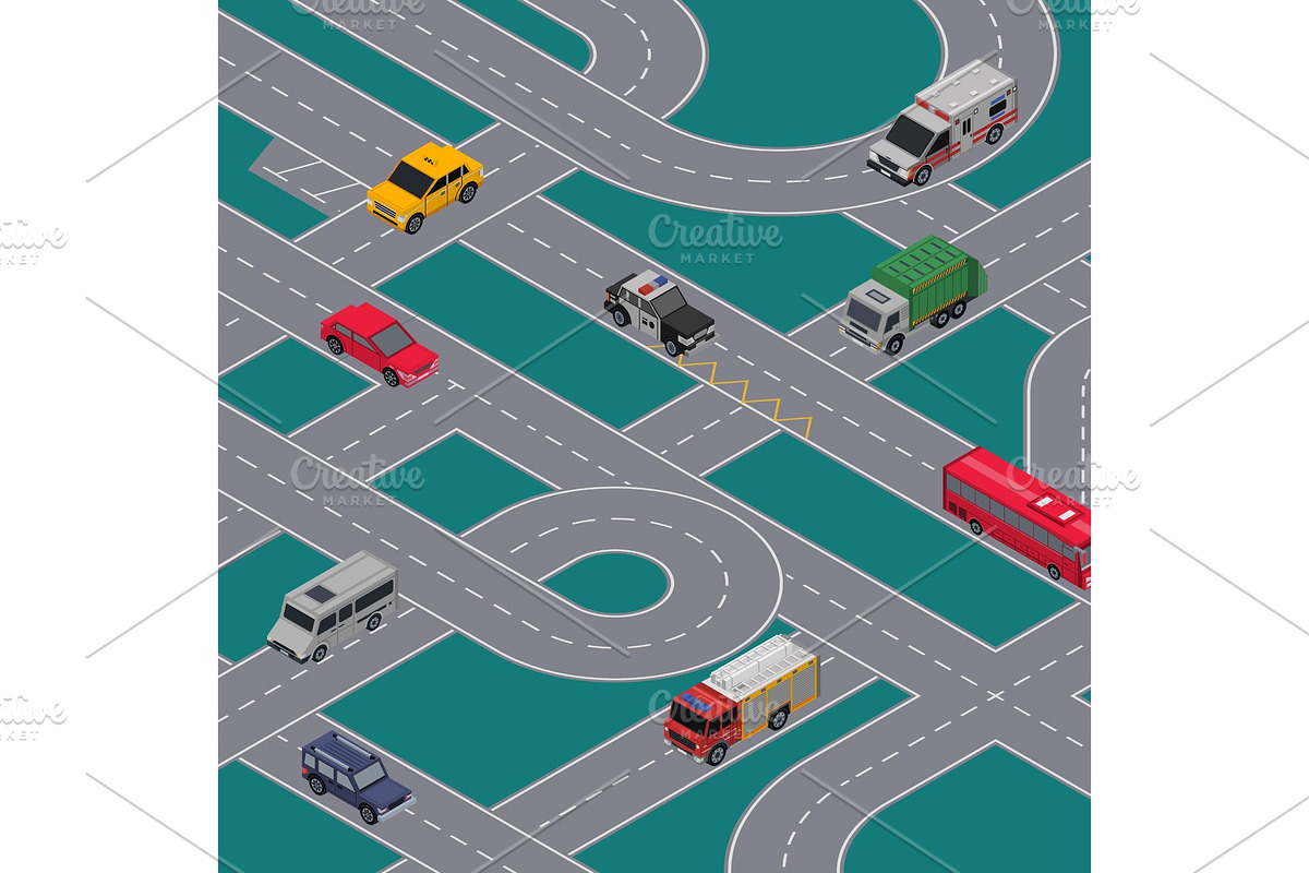 City traffic junction banner with highway roads in Illustrations - product preview 8