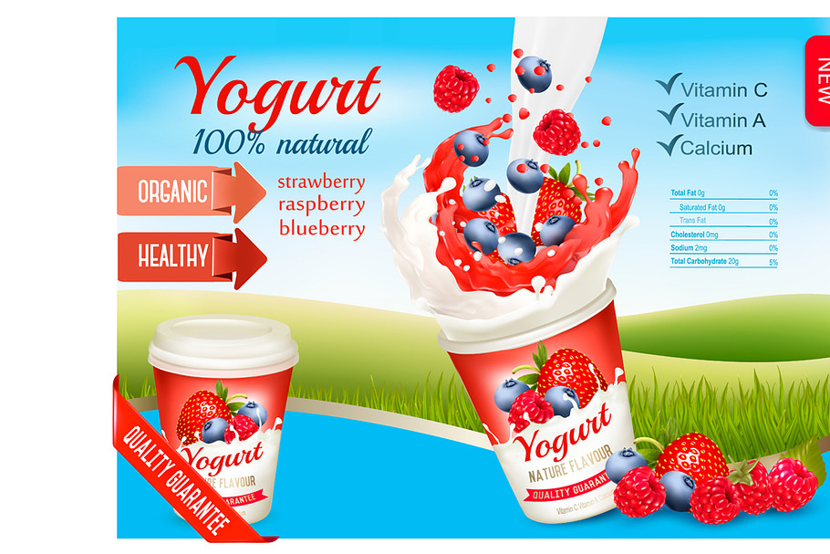 Fruit yogurt with berries template