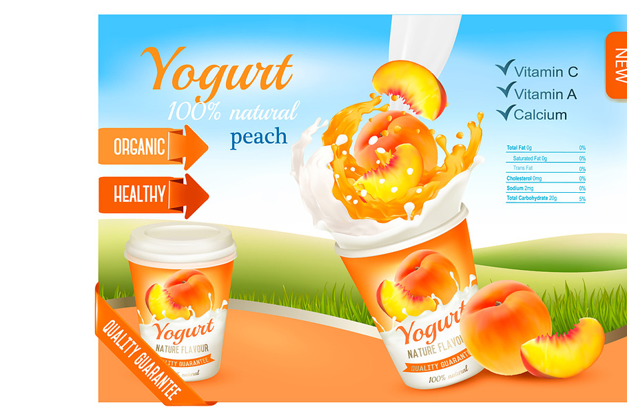 Fruit yogurt with peach template