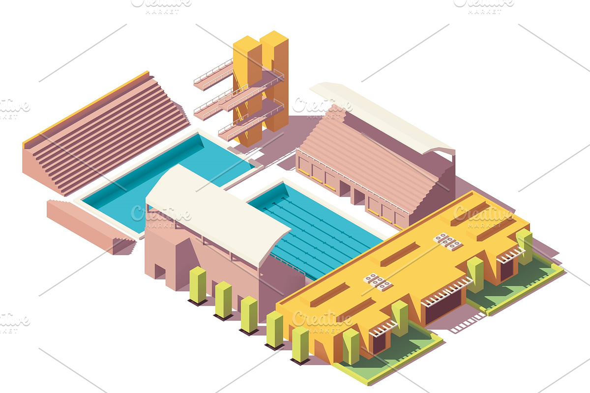 Vector isometric low poly swimming pool in Illustrations - product preview 8